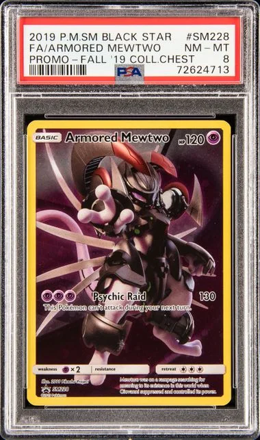 2019 Pokemon Sun & Moon Black Star Promo Fall 2019 Collector Chest Full Art Rare Holofoil Armored Mewtwo #SM228 card image