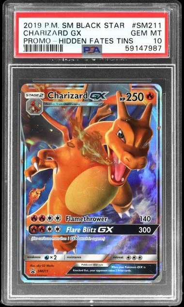 2019 Pokemon Sun & Moon Black Star Promo Hidden Fates Tins Charizard GX #SM211 card image