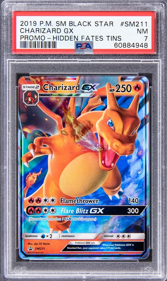 2019 Pokemon Sun & Moon Black Star Promo Hidden Fates Tins Full Art Holofoil Charizard GX #SM211 card image