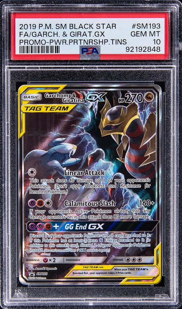 2019 Pokemon Sun & Moon Black Star Promo Power Partnership Tins Full Art Garchomp & Giratina GX #SM193 card image