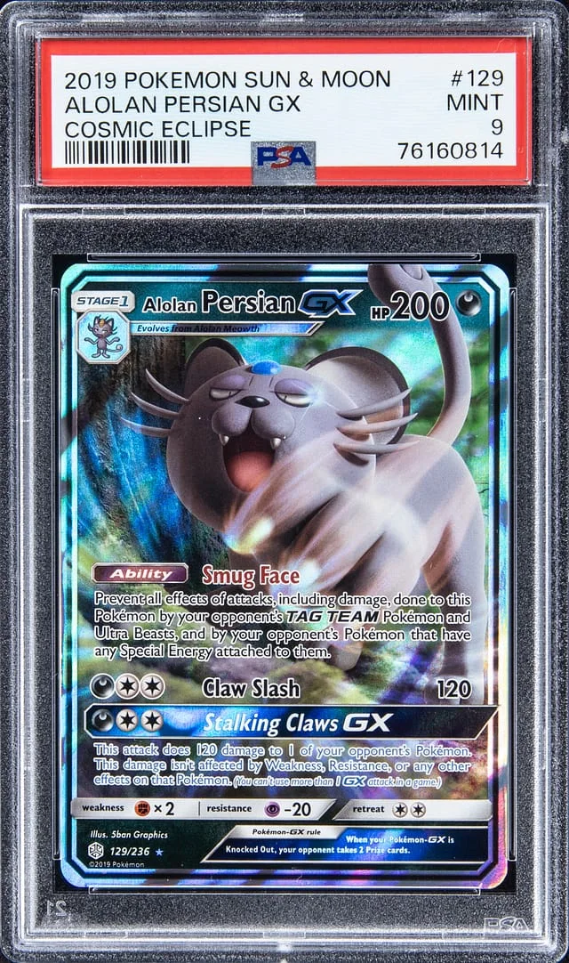 2019 Pokemon Sun & Moon Cosmic Eclipse Alolan Persian GX #129 card image