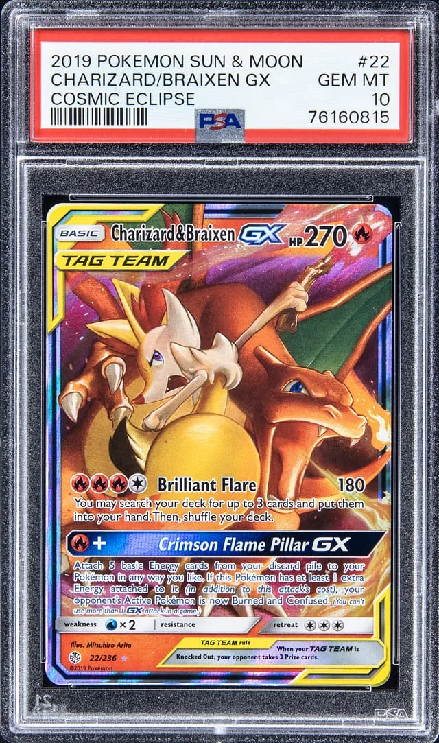 2019 Pokemon Sun & Moon Cosmic Eclipse Charizard/Braixen GX #22 card image