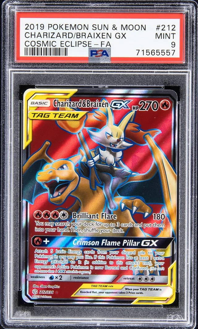 2019 Pokemon Sun & Moon Cosmic Eclipse - FA Charizard/Braixen GX #212 card image
