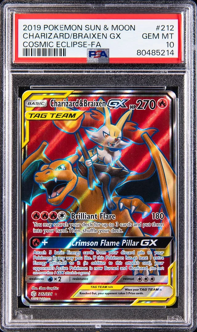 2019 Pokemon Sun & Moon Cosmic Eclipse Full Art Charizard & Braxien GX #212 card image