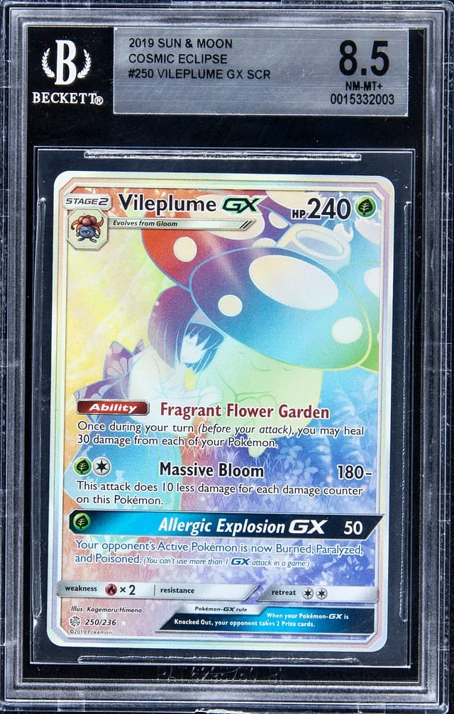 2019 Pokemon Sun & Moon Cosmic Eclipse Full Art Secret Rare Holofoil Vileplume GX #250 card image