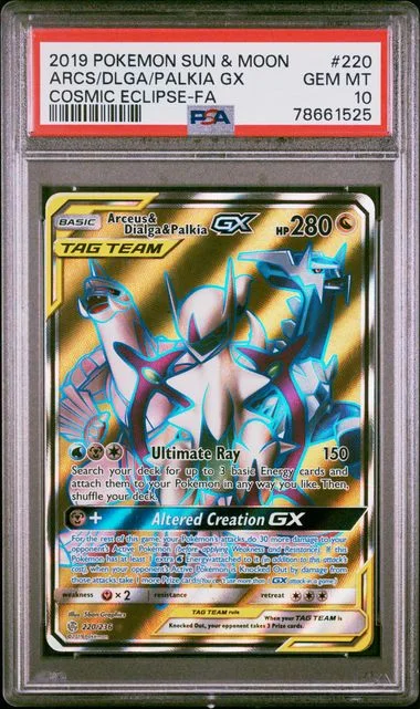 2019 Pokemon Sun & Moon Cosmic Eclipse Full Art/Arceus & Dialga & Palkia Gx #220 card image