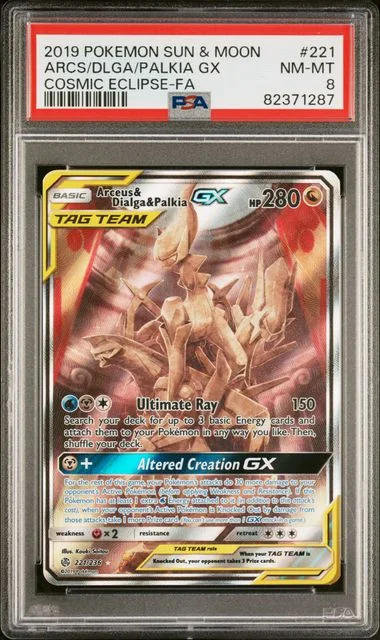 2019 Pokemon Sun & Moon Cosmic Eclipse Full Art/Arceus & Dialga & Palkia Gx #221 card image