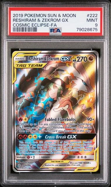 2019 Pokemon Sun & Moon Cosmic Eclipse Full Art/Reshiram & Zekrom Gx #222 card image