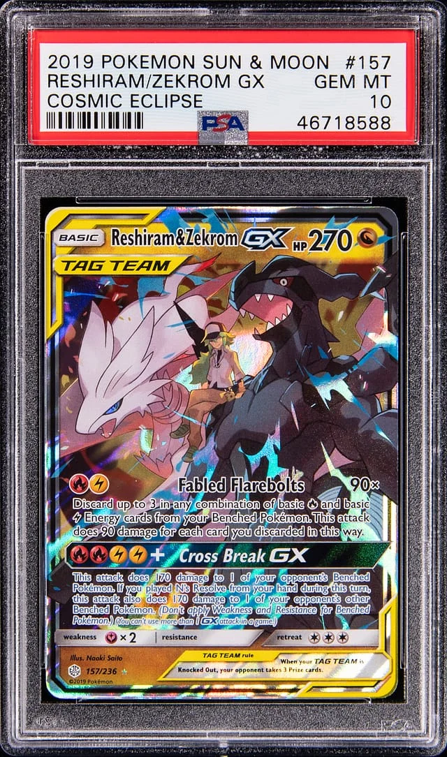 2019 Pokemon Sun & Moon Cosmic Eclipse Reshiram & Zekrom GX #157 card image