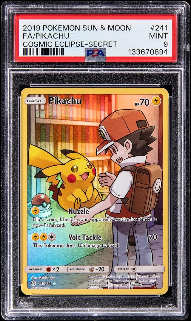 2019 Pokemon Sun & Moon Cosmic Eclipse Secret Full Art Pikachu #241 card image