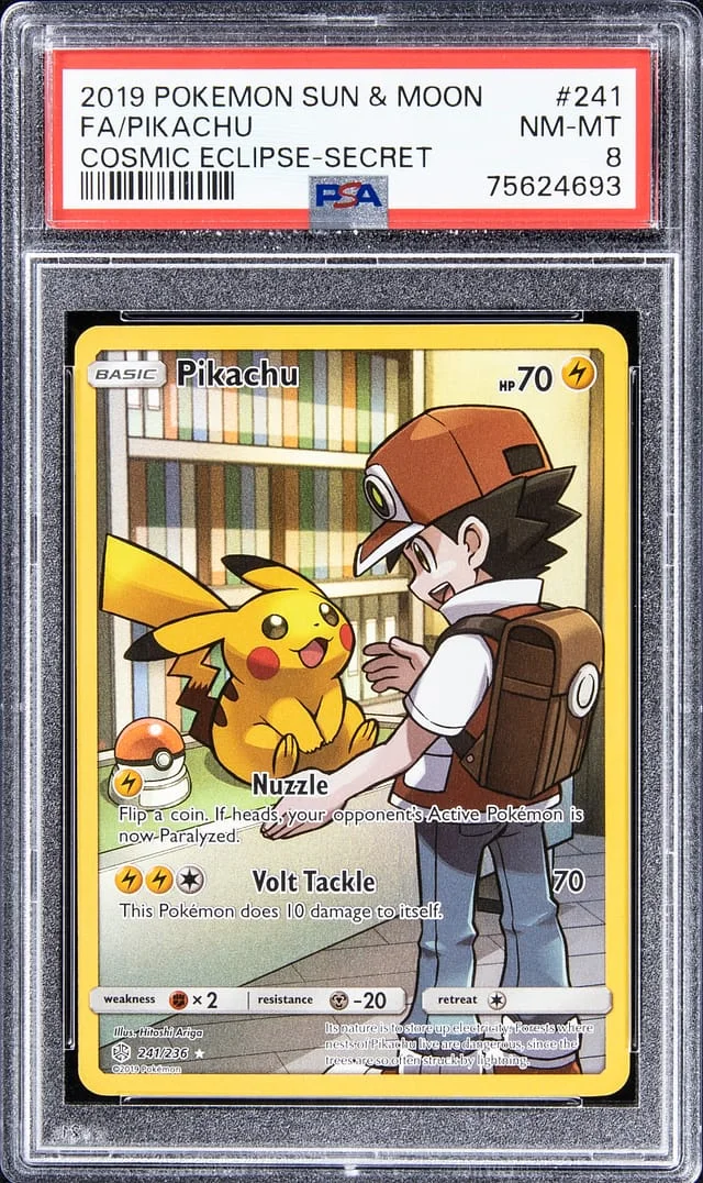 2019 Pokemon Sun & Moon Cosmic Eclipse Secret Rare Full Art Pikachu #241 card image