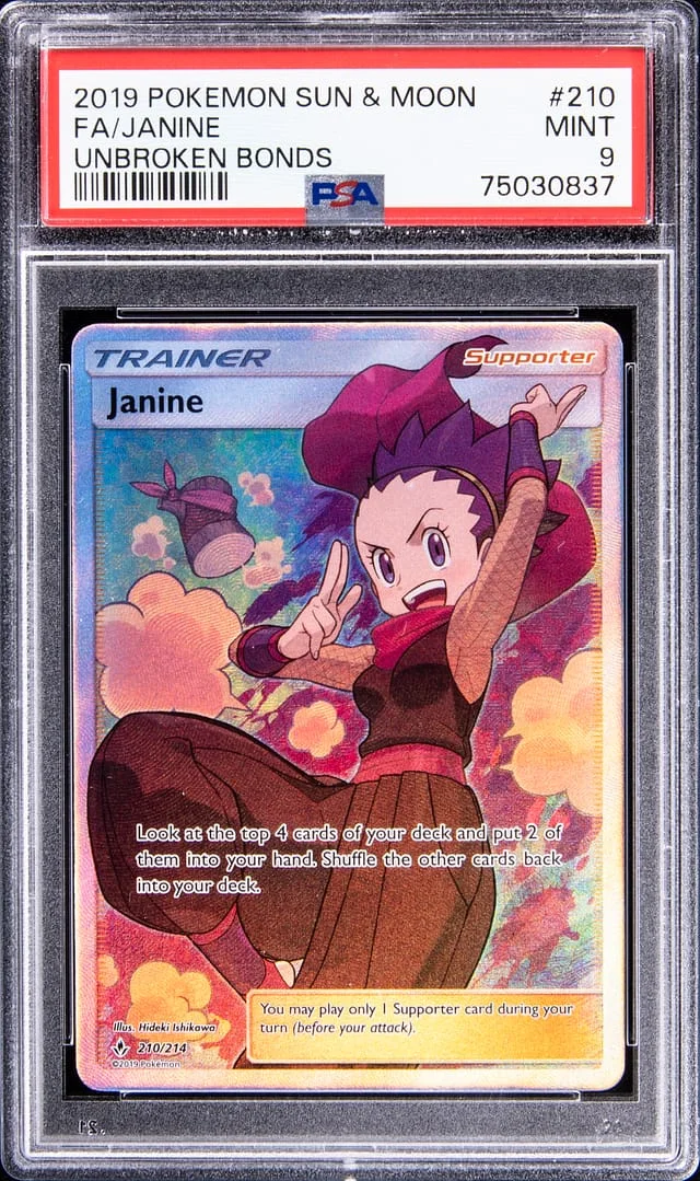 2019 Pokemon Sun & Moon Full Art Unbroken Bonds Janine #210 card image