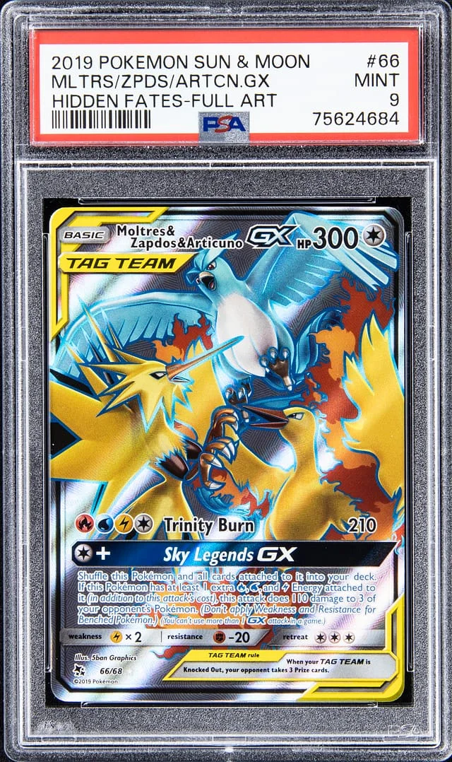 2019 Pokemon Sun & Moon Hidden Fates Full Art Moltres/Zapdos/Articuno GX #66 card image