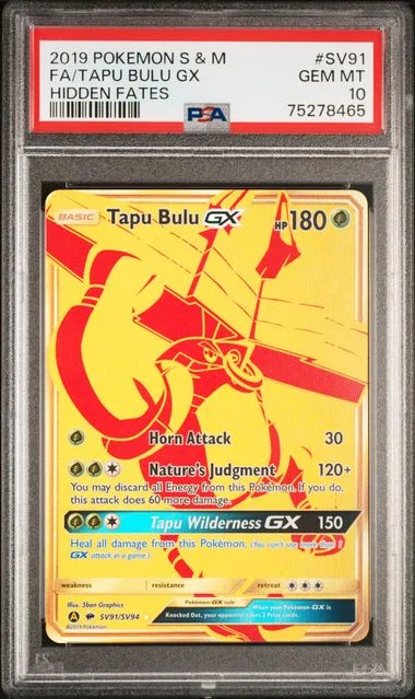 2019 Pokemon Sun & Moon Hidden Fates Full Art Shiny Vault Rare Holofoil Tapu Bulu GX #SV91 card image