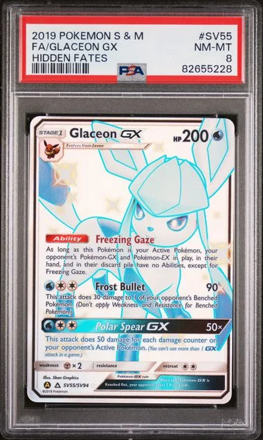 2019 Pokemon Sun & Moon Hidden Fates Full Art/Glaceon Gx #SV55 card image