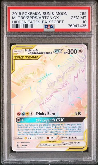 2019 Pokemon Sun & Moon Hidden Fates Secret Full Art Moltres & Zapdos & Articuno GX #69 card image
