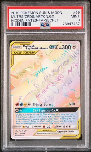 2019 Pokemon Sun & Moon Hidden Fates Secret Full Art/Moltres & Zapdos & Articuno Gx #69 card image