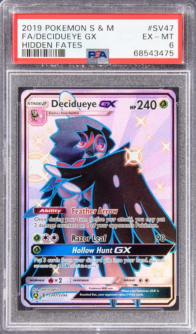 2019 Pokemon Sun & Moon Hidden Fates Shiny Vault Rare Shiny Full Art Decidueye #SV47 card image