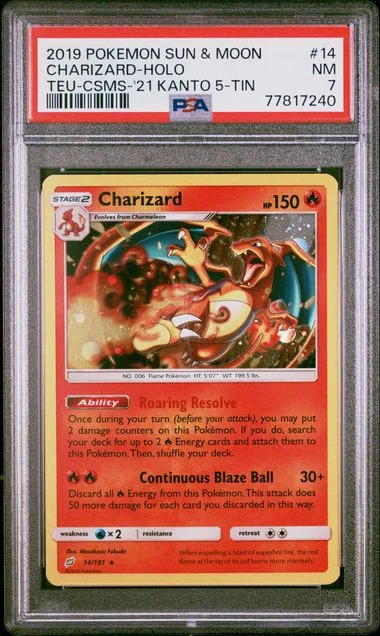 2019 Pokemon Sun & Moon Team Up Cosmos-2021 Kanto 5-Tin Exclusive Charizard-Holo #14 card image