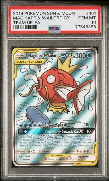 2019 Pokemon Sun & Moon Team Up Full Art Magikarp & Wailord GX #161 card image