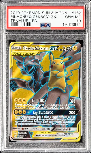 2019 Pokemon Sun & Moon Team Up Full Art Pikachu & Zekrom Gx #162 card image