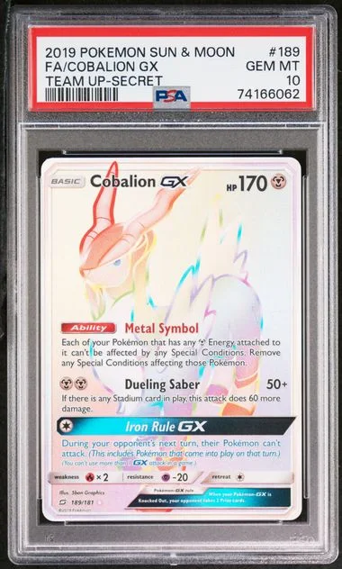 2019 Pokemon Sun & Moon Team Up Secret Full Art/Cobalion Gx #189 card image