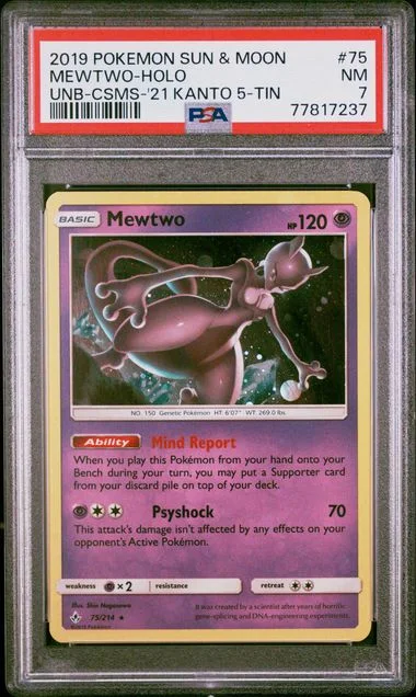 2019 Pokemon Sun & Moon Unbroken Bonds Cosmos-2021 Kanto 5-Tin Exclusive Mewtwo-Holo #75 card image