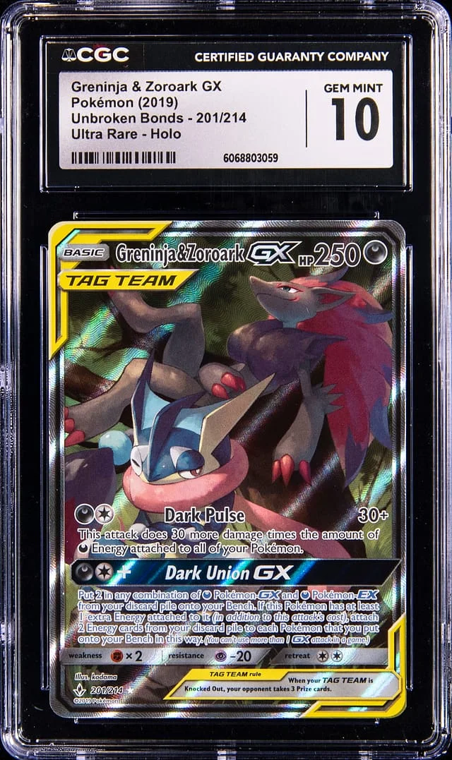2019 Pokemon Sun & Moon Unbroken Bonds Full Art Greninja & Zoroark GX #201 card image