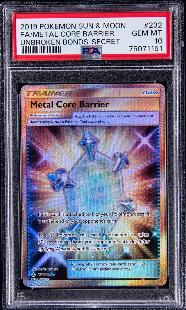 2019 Pokemon Sun & Moon Unbroken Bonds Full Art Secret Rare Metal Core Barrier #232 card image