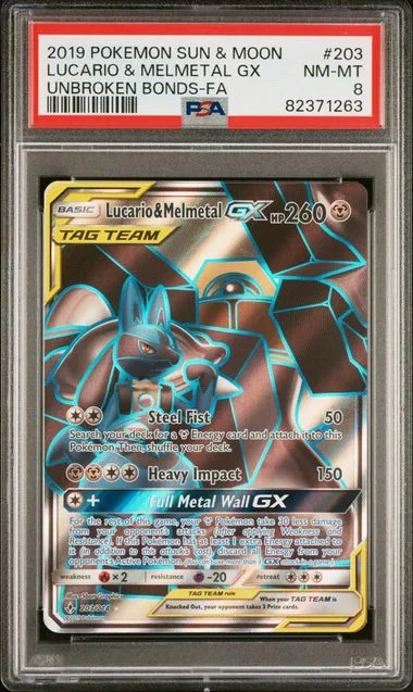 2019 Pokemon Sun & Moon Unbroken Bonds Full Art/Lucario & Melmetal Gx #203 card image