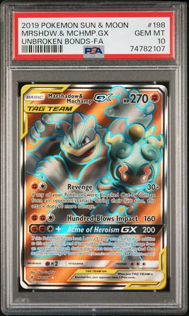 2019 Pokemon Sun & Moon Unbroken Bonds Full Art/Marshadow & Machamp Gx #198 card image