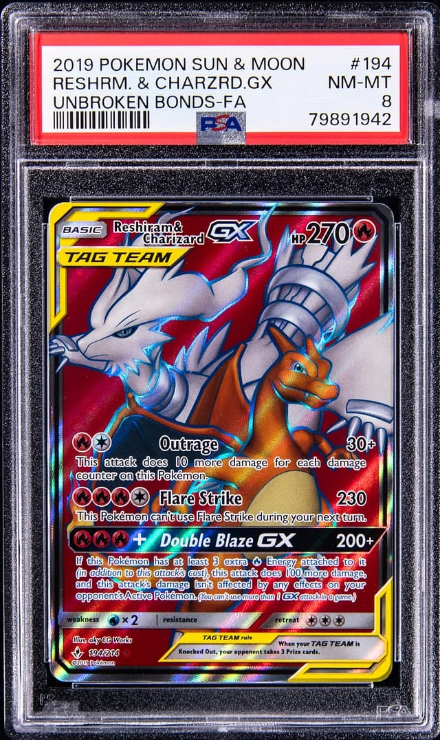 2019 Pokemon Sun & Moon Unbroken Bonds Full Art/Reshiram & Charizard Gx #194 card image