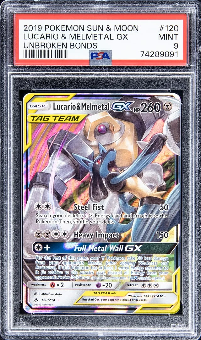 2019 Pokemon Sun & Moon Unbroken Bonds Lucario & Melmetal GX #120 card image