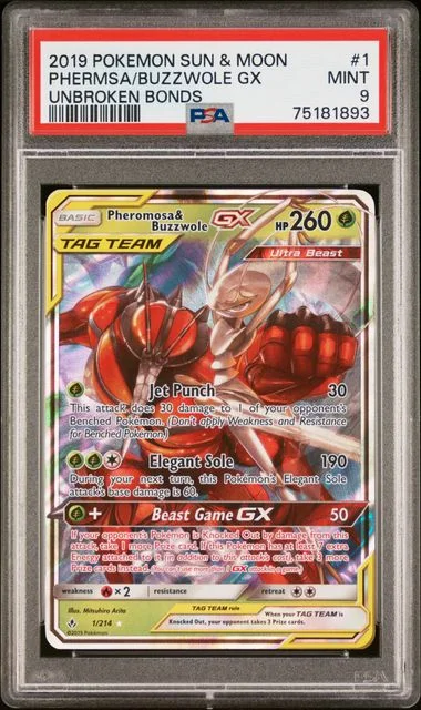 2019 Pokemon Sun & Moon Unbroken Bonds Pheromosa & Buzzwole Gx #1 card image