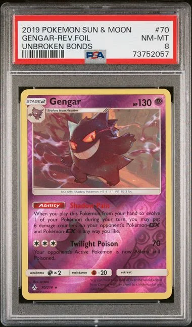2019 Pokemon Sun & Moon Unbroken Bonds Reverse Foil Gengar #70 card image