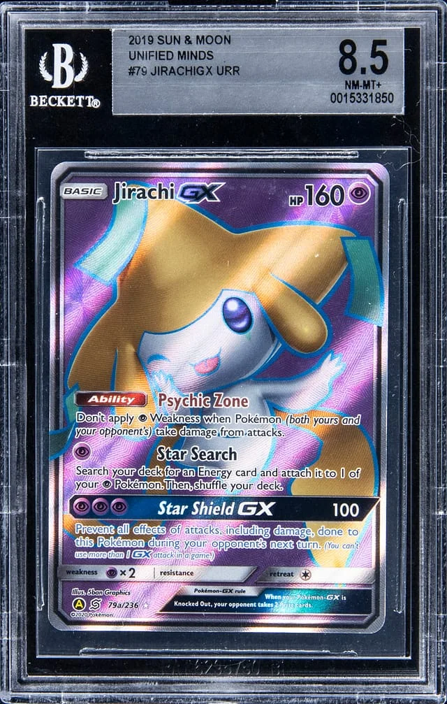 2019 Pokemon Sun & Moon Unified Minds Full Art Rare Holofoil Jirachi GX #79 card image