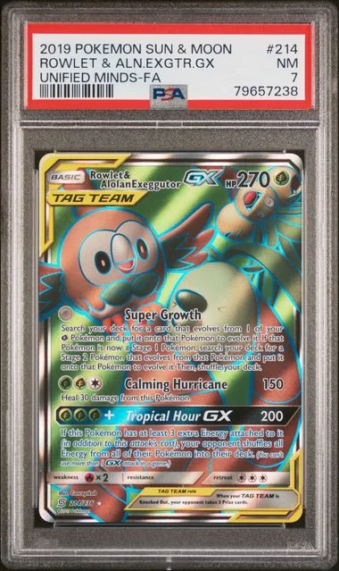 2019 Pokemon Sun & Moon Unified Minds Full Art/Rowlet & Alolan Exeggutor Gx #214 card image