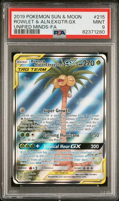 2019 Pokemon Sun & Moon Unified Minds Full Art/Rowlet & Alolan Exeggutor Gx #215 card image