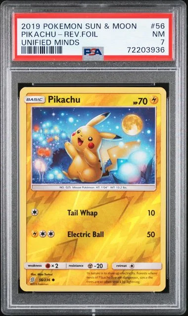 2019 Pokemon Sun & Moon Unified Minds Reverse Foil Pikachu #56 card image