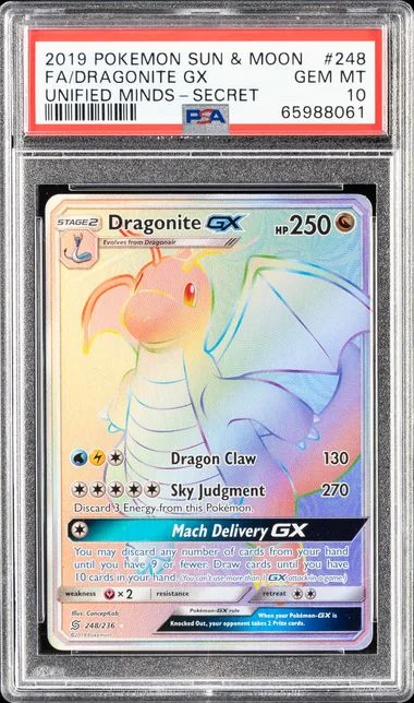 2019 Pokemon Sun & Moon Unified Minds Secret Full Art/Dragonite Gx #248 card image