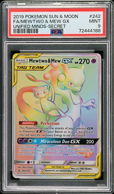 2019 Pokemon Sun & Moon Unified Minds Secret Full Art/Mewtwo & Mew Gx #242 card image