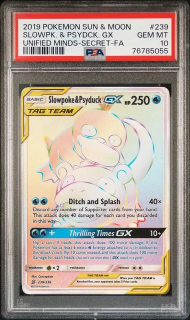 2019 Pokemon Sun & Moon Unified Minds Secret Full Art/Slowpoke & Psyduck Gx #239 card image