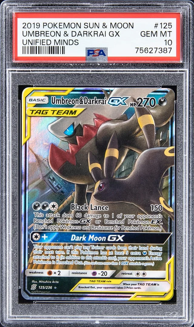 2019 Pokemon Sun & Moon Unified Minds Umbreon & Darkrai GX #125 card image