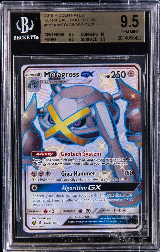 2019 Pokemon Sun & Moon Yellow A Alternate Art Hidden Fates Ultra Ball Collection Metagross GX #157A card image