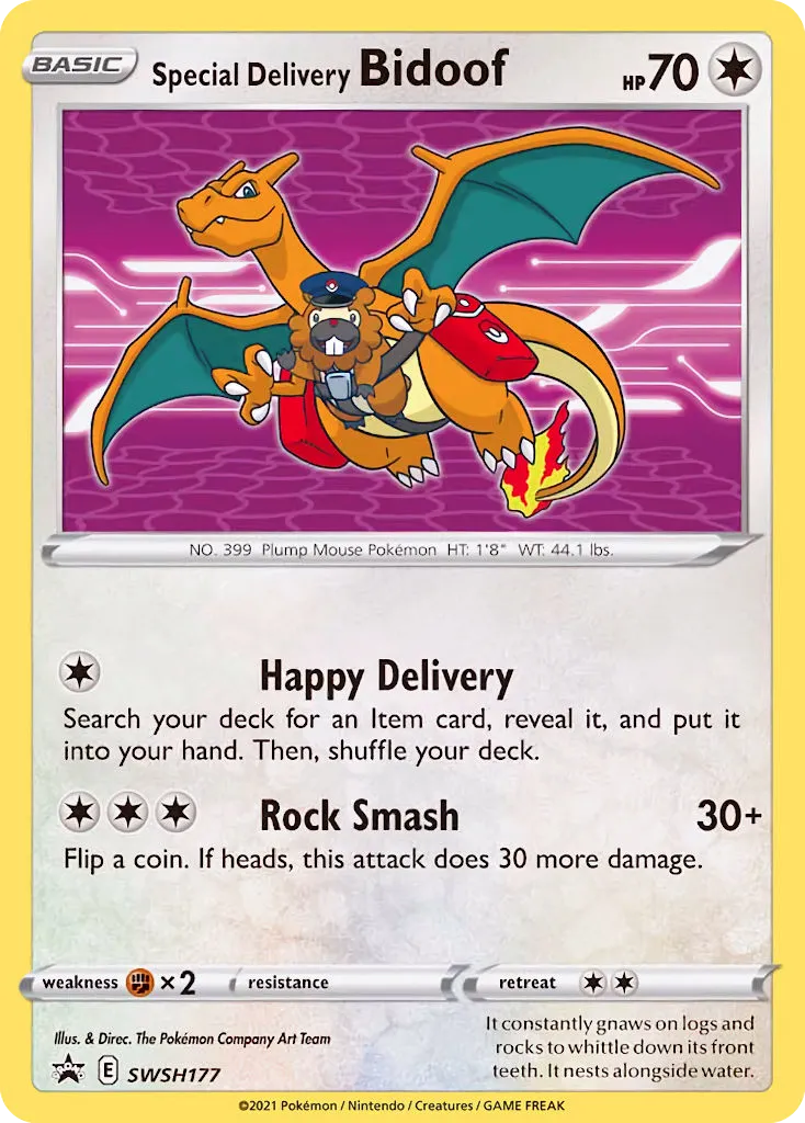 2019 SWSH Black Star Promos Special Delivery Bidoof #SWSH177 card image