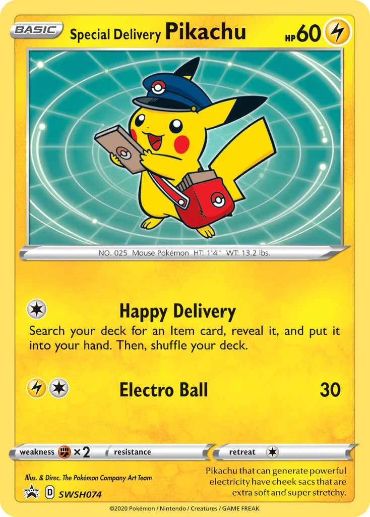 2019 SWSH Black Star Promos Special Delivery Pikachu #SWSH074 card image