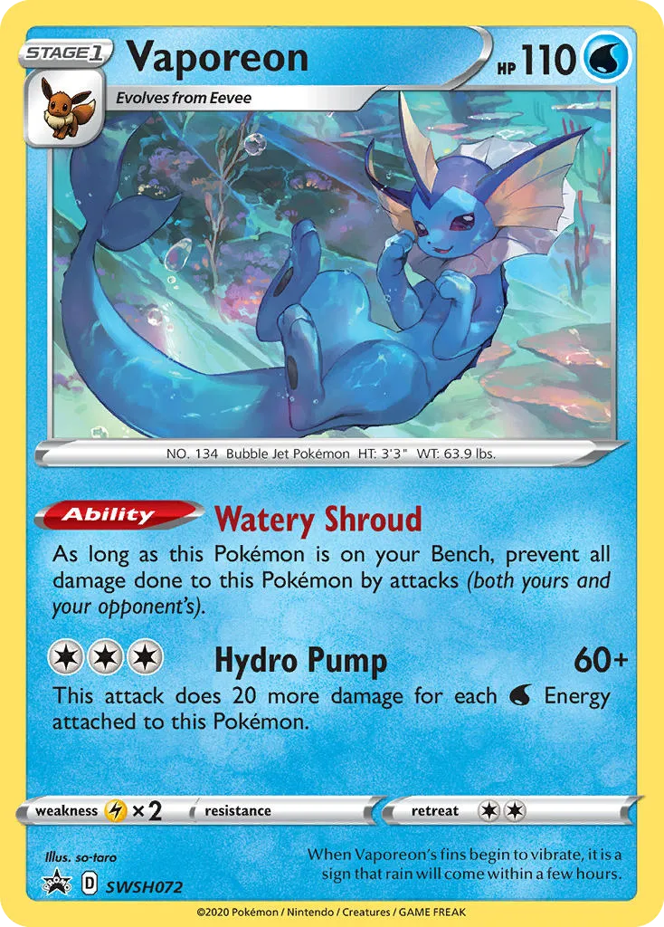 2019 SWSH Black Star Promos Vaporeon #SWSH072 card image