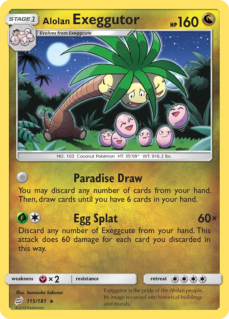 2019 Team Up Alolan Exeggutor #115/181 Rare card image