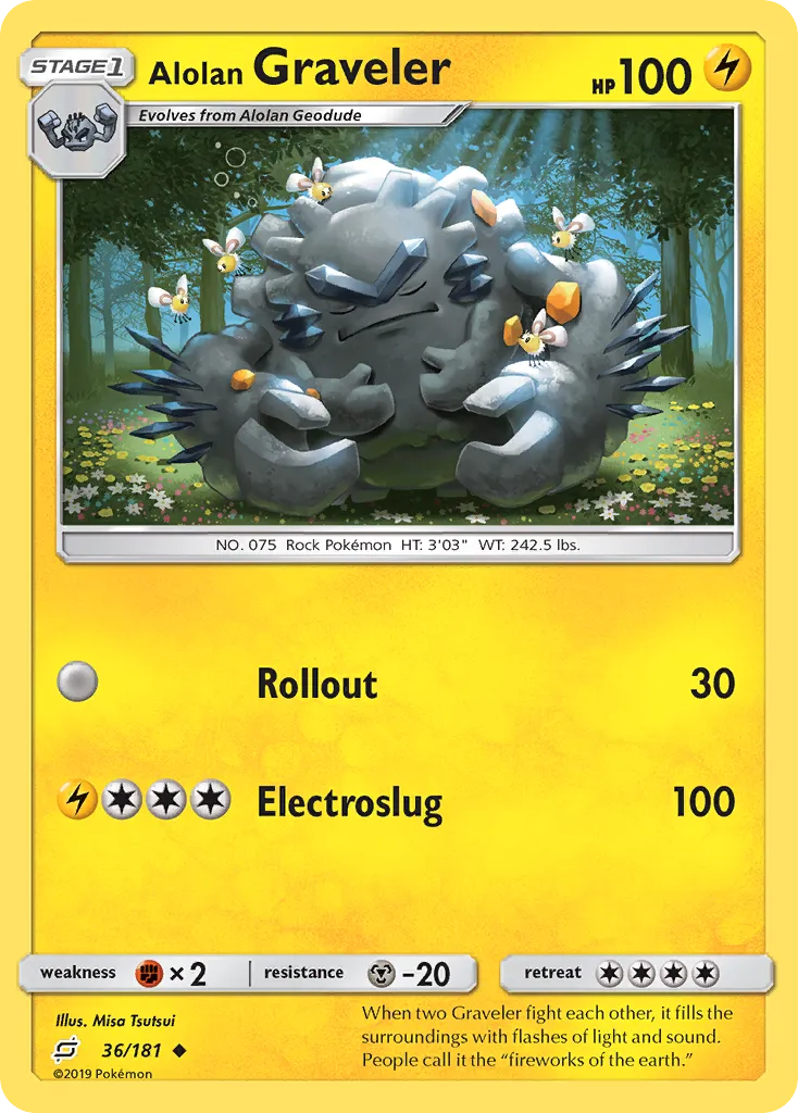 2019 Team Up Alolan Graveler #036/181 Uncommon card image