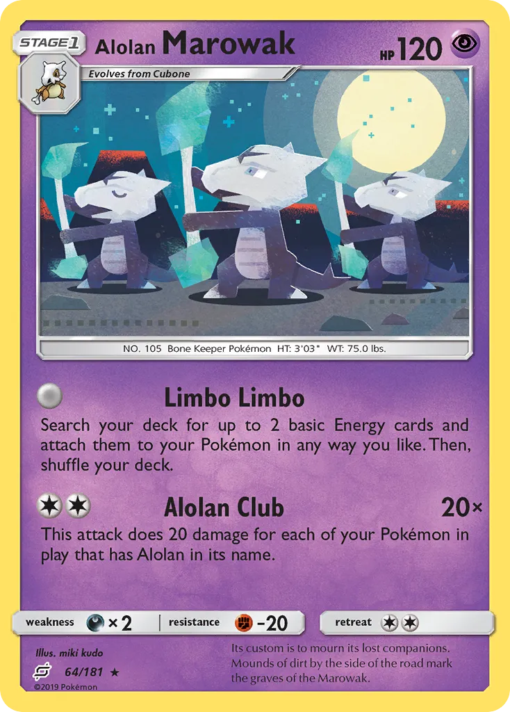2019 Team Up Alolan Marowak #064/181 Rare card image